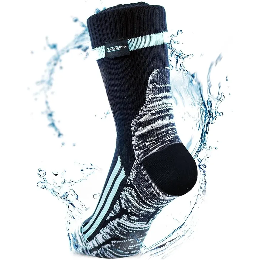 ArcticDry waterproof sock, black with ice-blue stripes